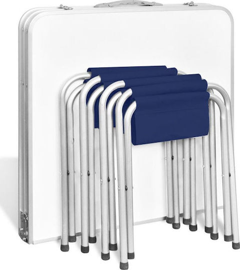 vidaXL Aluminum Table Set for Camping Folding in Case 120x60x55cm White 4 Pieces