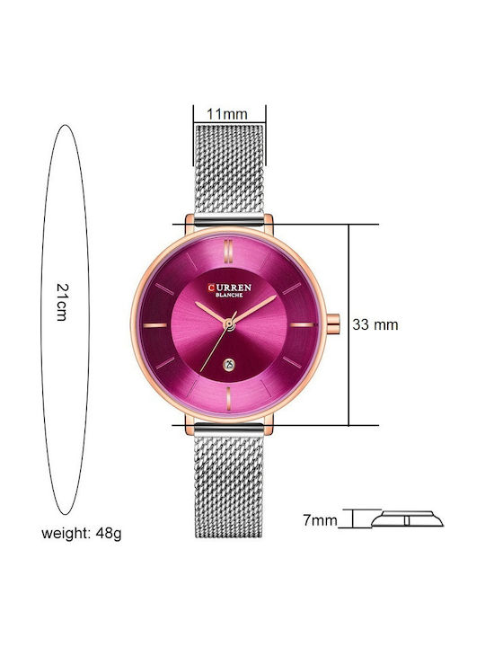 Curren Women's Watch with Metal Bracelet Silver/Purple