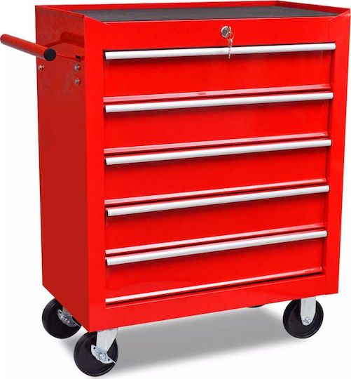 vidaXL Wheeled Metallic Tool Carrier with 5 Drawers W69xD33xH77.2cm