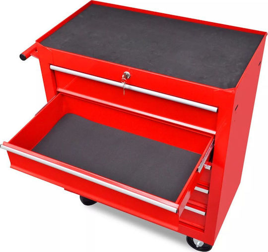 vidaXL Wheeled Metallic Tool Carrier with 5 Drawers W69xD33xH77.2cm