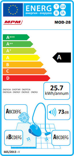 MPM GreenGo 3.0 MOD-28 Ηλεκτρική Σκούπα 750W με Σακούλα 4.5lt Μαύρη