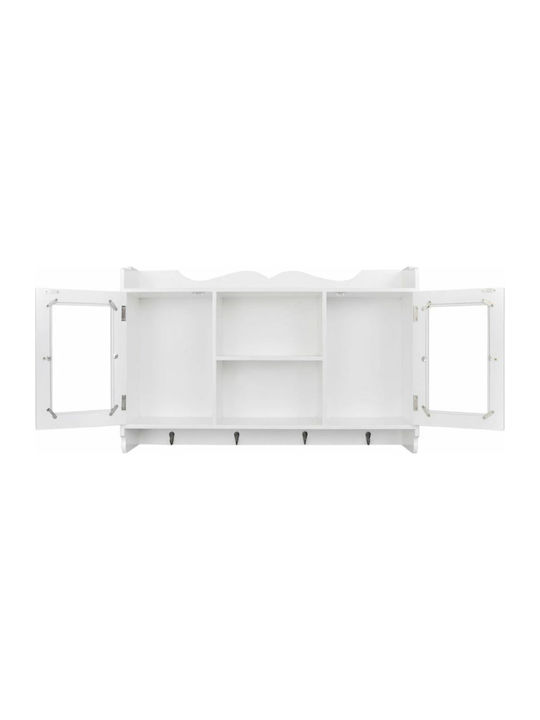 Висулка Витрина за хол от MDF със Стъкло Бял 68x17x44см