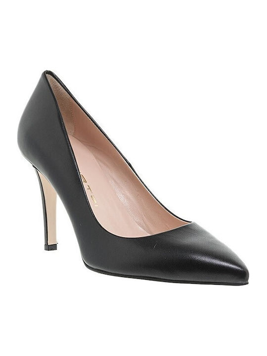 Leather Pointed Toe Stiletto Black High Heels