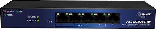 Allnet ALL-SG8245PM Managed L2 PoE+ Switch with 5 Gigabit (1Gbps) Ethernet Ports