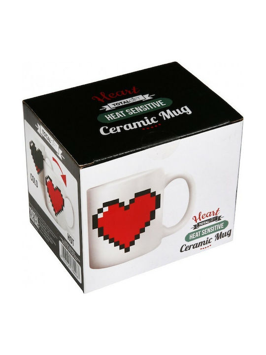 Kikkerland Pixel Heart Heat Change Κούπα Κεραμική Λευκή 330ml