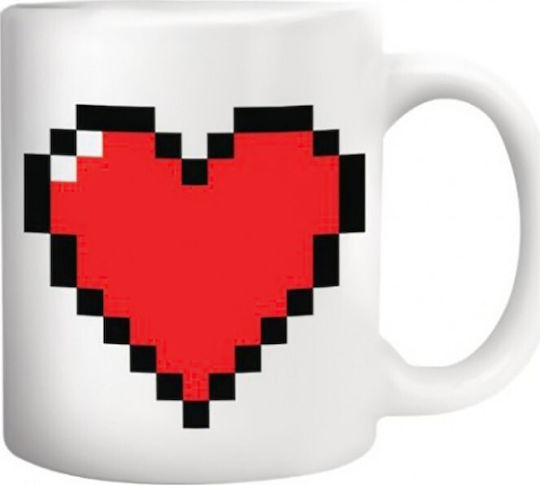 Kikkerland Pixel Heart Промяна на топлината Чаша Керамично Бяла 330мл