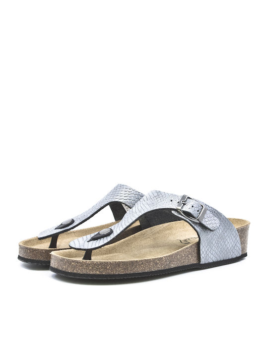 Naturelle Leather Women's Flat Sandals Anatomic in Silver Color