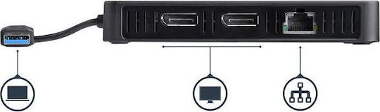StarTech USB-A Docking Station με DisplayPort 4K Ethernet και σύνδεση 2 Οθονών Μαύρο (USBA2DPGB)