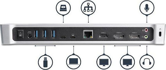 StarTech USB-C Docking Station with HDMI/DisplayPort 4K PD Ethernet and Support for 3 Monitors Black (DK30CH2DPPDU)