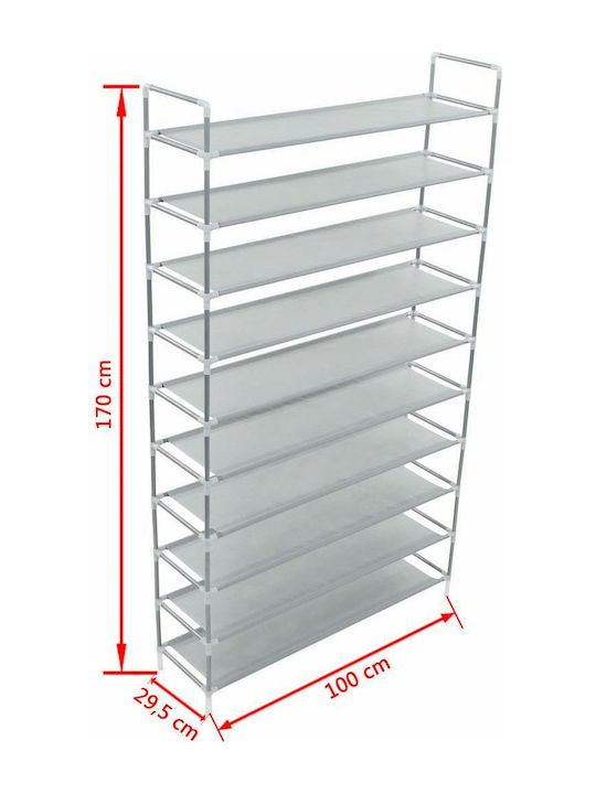 Metall Schuhschrank mit 10 Regalen Silver L100xW29.5xH170cm