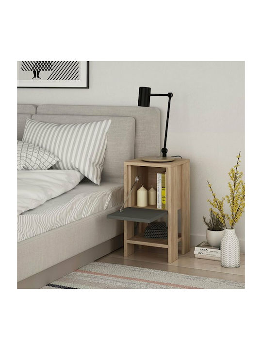 Bedside Table Ema Wooden Natural / Anthracite 30x30x55cm