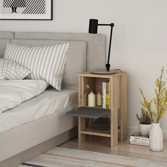 Bedside Table Ema Wooden Natural / Anthracite 30x30x55cm