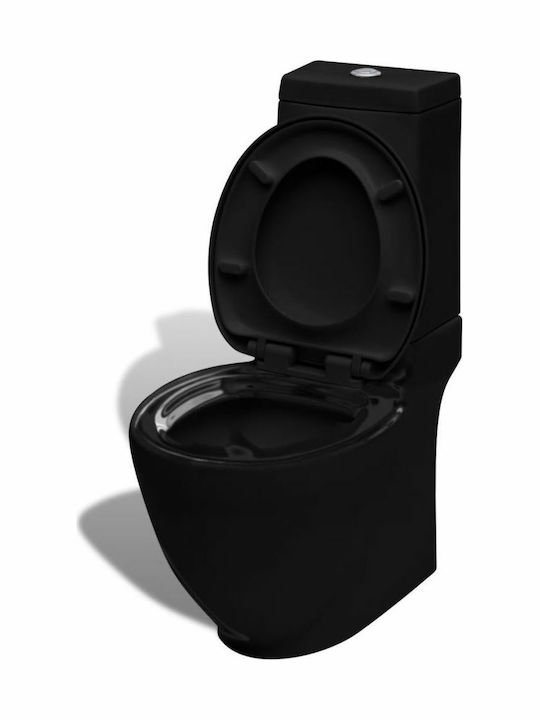 vidaXL Floor-Standing Toilet Bottom Siphon with Flush Black