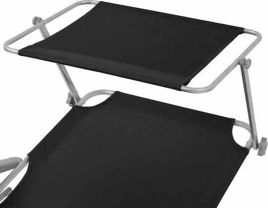 vidaXL Foldable Steel Beach Sunbed Black with Shader 189x58x27cm