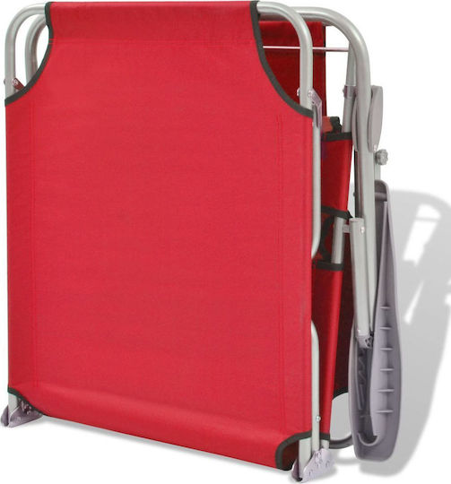 vidaXL Șezlong de plajă Roșu Pliabil Oțel cu Parasolar 189x58x27cm