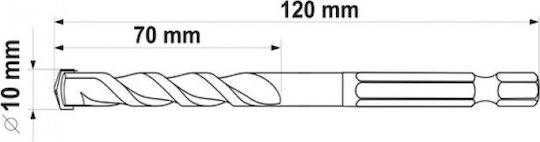 Yato Diamond Drill Carbide with Hexagonal Shank for Metal, Wood, Masonry, Glass and Tiles 10x120mm