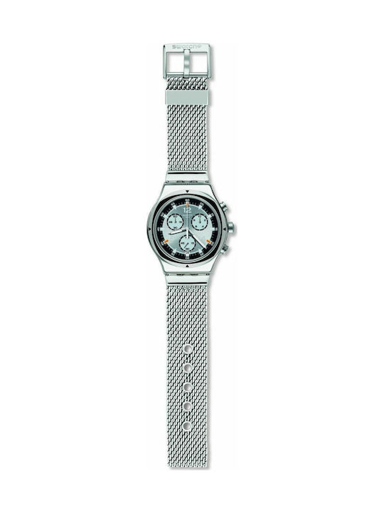 Swatch Tv Time Watch Chronograph Battery with Silver Metal Bracelet