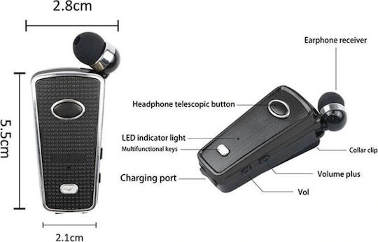 AKZ-Q1 In-ear Bluetooth Handsfree Ακουστικό Πέτου Μαύρο