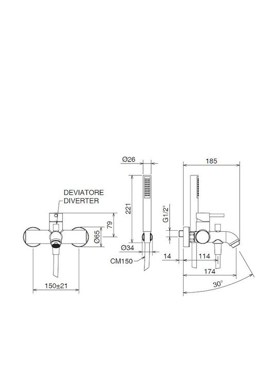 La Torre New Tech Mischung Bade- / Duscharmatur Badewanne Komplettes Set Schwarz