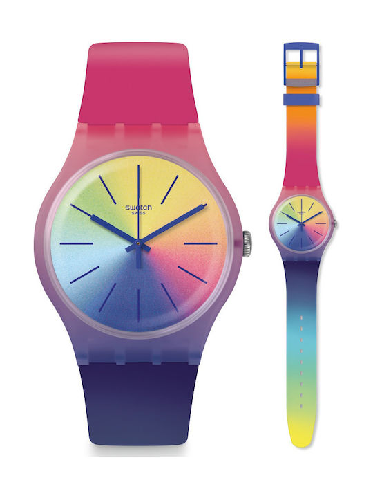 Swatch Multiboost Γυναικείο Ρολόι 34mm Μπαταρίας με Καουτσούκ Λουράκι