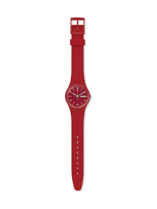 Swatch Lazered Watch with Red Rubber Strap