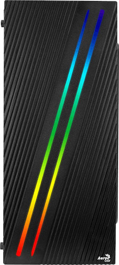 Aerocool Streak Gaming Midi Tower Κουτί Υπολογιστή με Πλαϊνό Παράθυρο και RGB Φωτισμό Μαύρο
