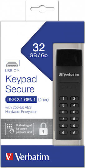 Verbatim Keypad Secure 64GB USB 3.1 Стик с връзка USB-C Черен
