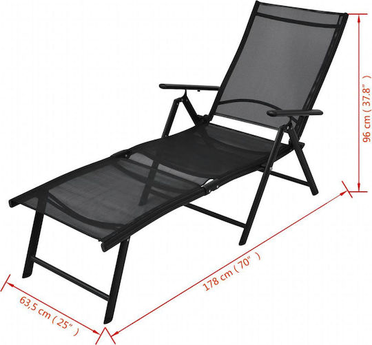 vidaXL Foldable Aluminum Beach Sunbed Black 178x63.5x96cm