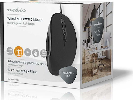 Nedis Wired Ergonomic Vertical Mouse Black