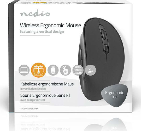 Nedis ERGOMSWS100BK Kabelloses Ergonomisches Vertikales Mäuse Schwarz