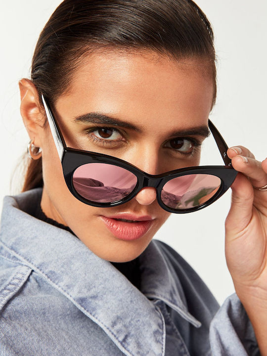 Hawkers Divine Women's Sunglasses with Black Plastic Frame and Pink Lens HKRS2074