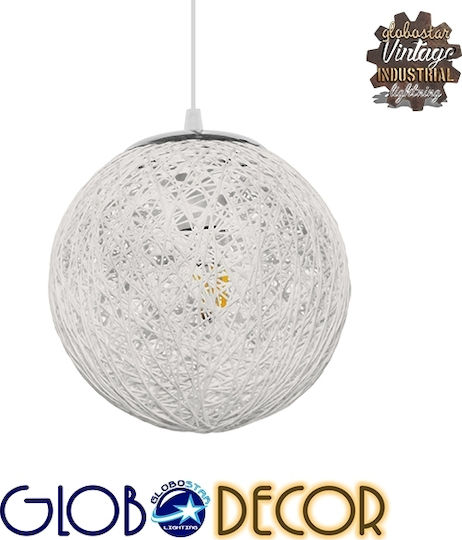GloboStar Rattan Κρεμαστό Φωτιστικό Λευκό 22x22x20εκ.