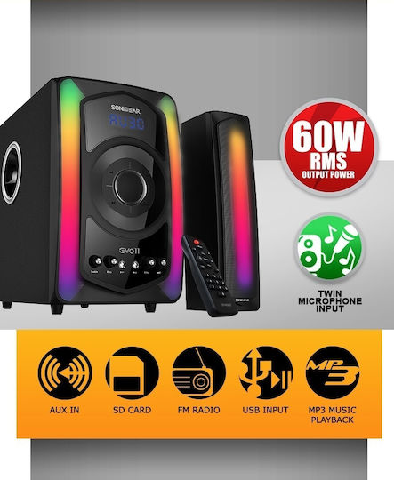 Sonic Gear EVO XI Ασύρματα Ηχεία Υπολογιστή 2.1 με Bluetooth και Ισχύ 60W σε Μαύρο Χρώμα