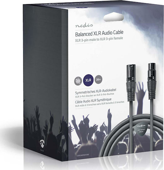 Nedis XLR male to XLR female 20m Cable Gray (COTG15010GY200)