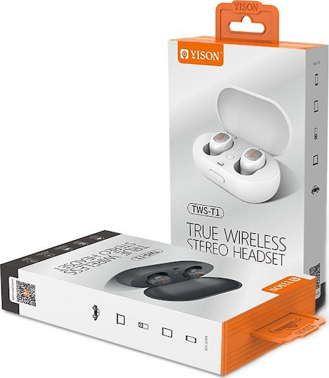T1 In-ear Bluetooth Handsfree Ακουστικά με Θήκη Φόρτισης Λευκά
