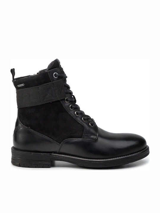 Pepe Jeans Tom Cut Mix Space Men's Leather Military Boots Black