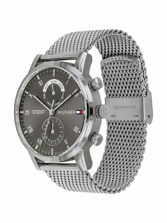 Tommy Hilfiger Kane Men's Watch 44mm Battery with Silver Metal Bracelet