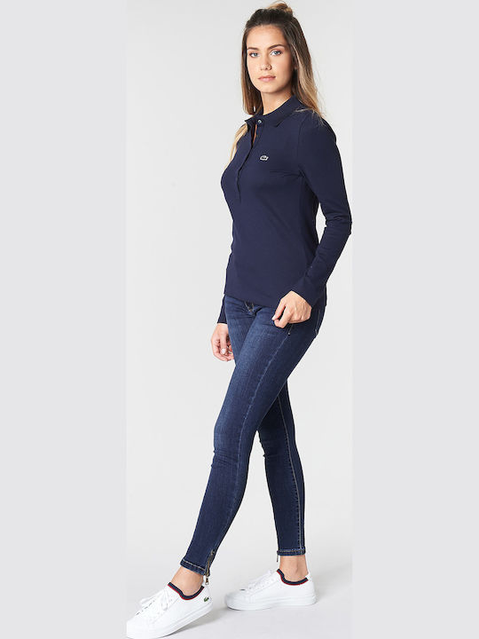 Women's Athletic Polo Blouse Long Sleeve Blue