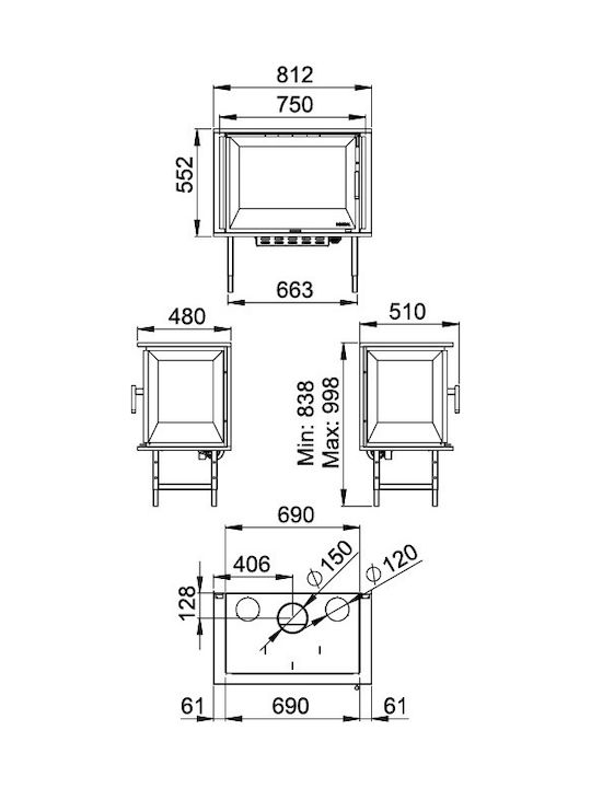 Boreal i703 Șemineu cu inserție Lemn Ventilație 10.5kW Trei fețe cu o ușă care se deschide Boreal i703 Șemineu cu inserție Lemn Ventilație 10.5kW Trei fețe cu o ușă care se deschide