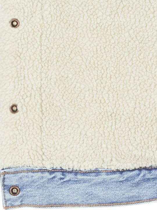 Trucker Ex Boyfriend Sherpa Women's Short Jean Jacket for Winter Blue