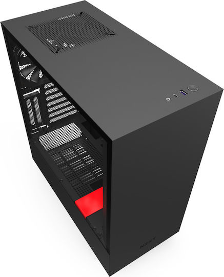 NZXT H510i Gaming Midi Tower Computer Case with Side Window and RGB Lighting Red
