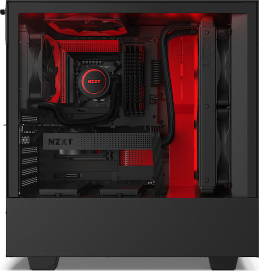 NZXT H510i Gaming Midi Tower Computer Case with Side Window and RGB Lighting Red