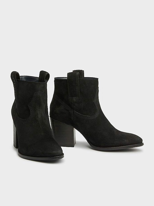 Tommy Hilfiger Suede Women's Ankle Boots with Medium Heel Black