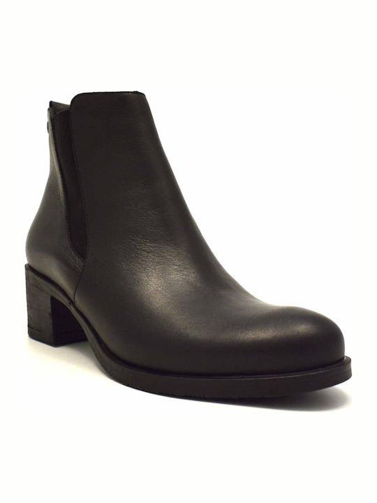 Leather Women's Ankle Boots with Medium Heel Black