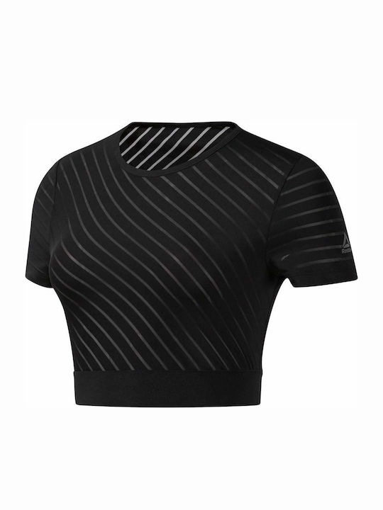 Reebok Damen Sportlich Bluse Kurzärmelig Schwarz EB8077