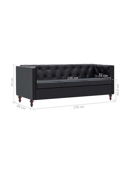 Canapea Chesterfield Cu Trei Locuri Din Piele Ecologică Neagră 176x68x70cm
