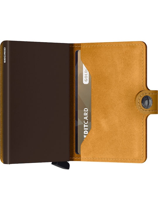 Miniwallet Vintage Δερμάτινο Ανδρικό Πορτοφόλι Καρτών με RFID και Μηχανισμό Slide Κίτρινο