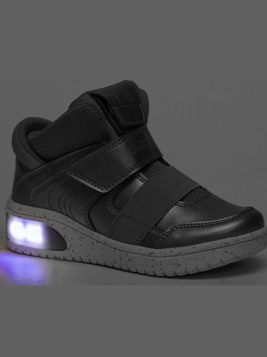 J Xled G A Παιδικά Sneakers High Ανατομικά με Σκρατς & Φωτάκια Ασημί