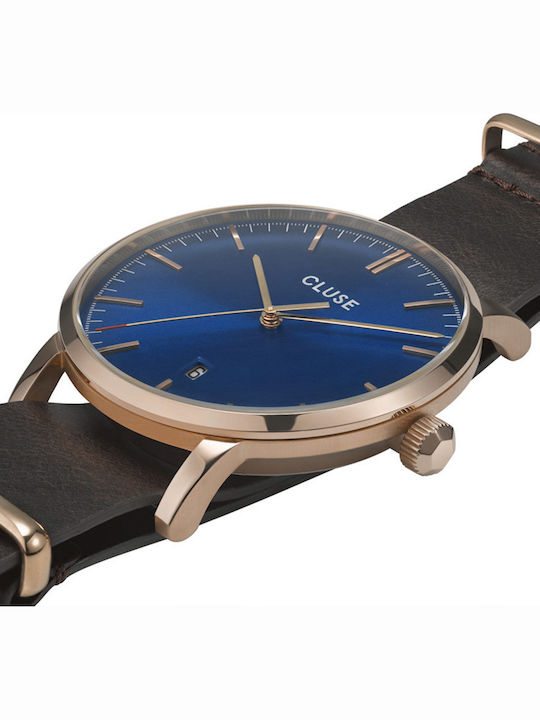 Cluse Aravis Nato Men's Watch 40mm Battery with Brown Leather Strap