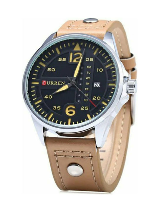 Curren Uhr Batterie mit Beige Lederarmband